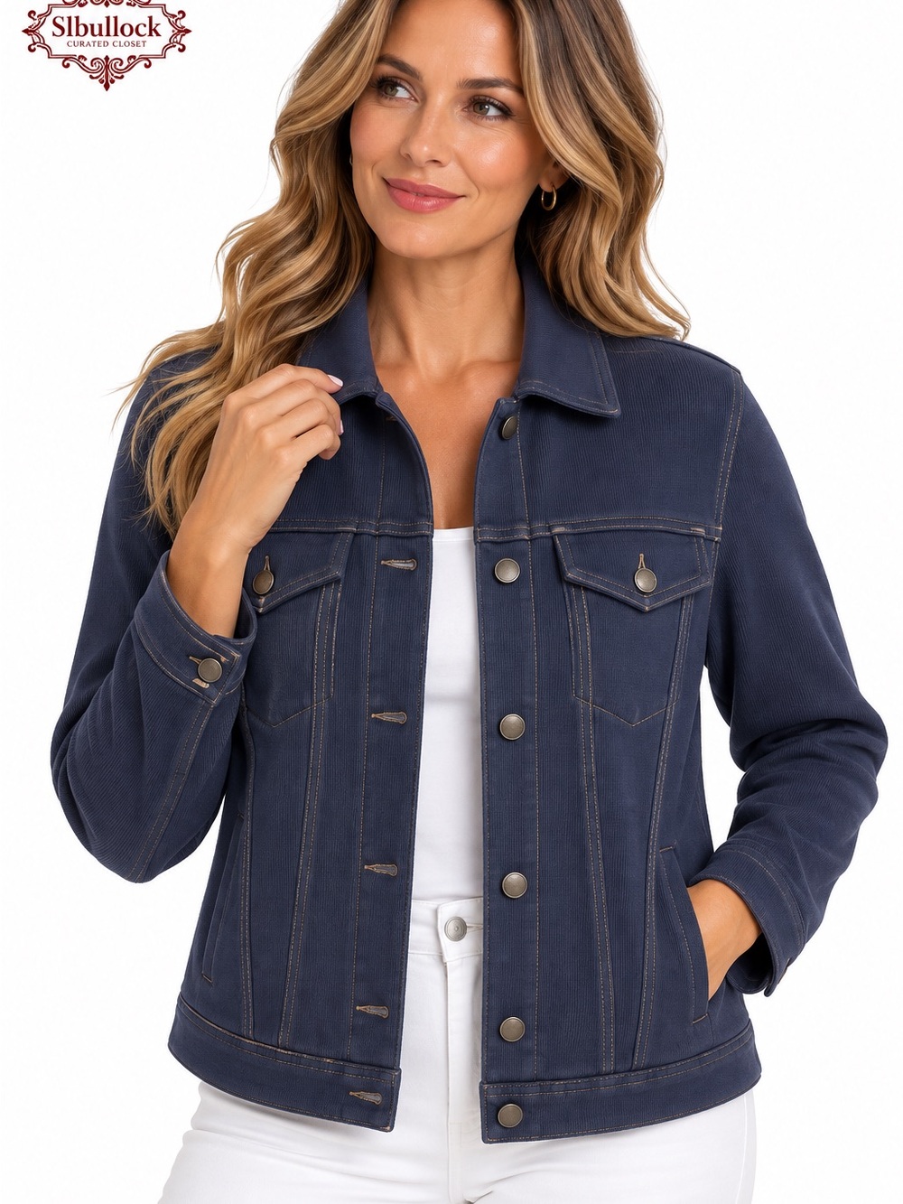 G17 GAP Deep Blue Stretch Knit Trucker Jacket Size Large
